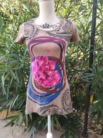 Tee shirt long marron et imprimé Zelia taille 36