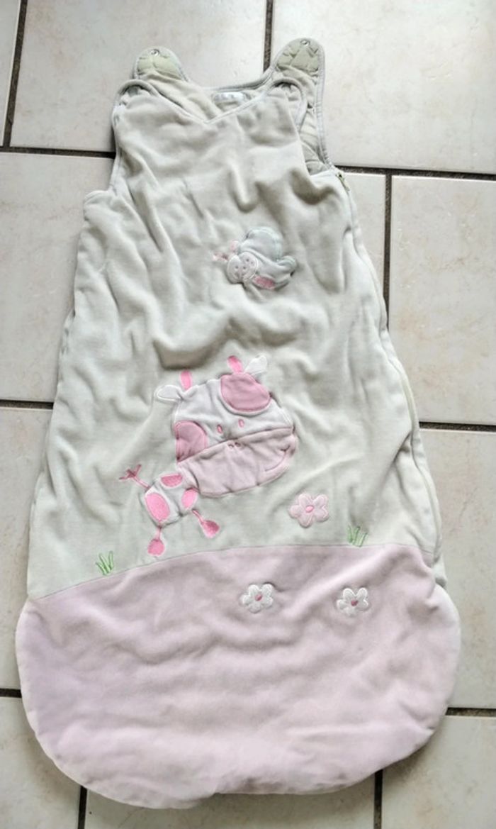 Gigoteuse turbulette, beige et rose, vache et fleur, Kitchoum , 82 cm jusqu'à 18 mois
