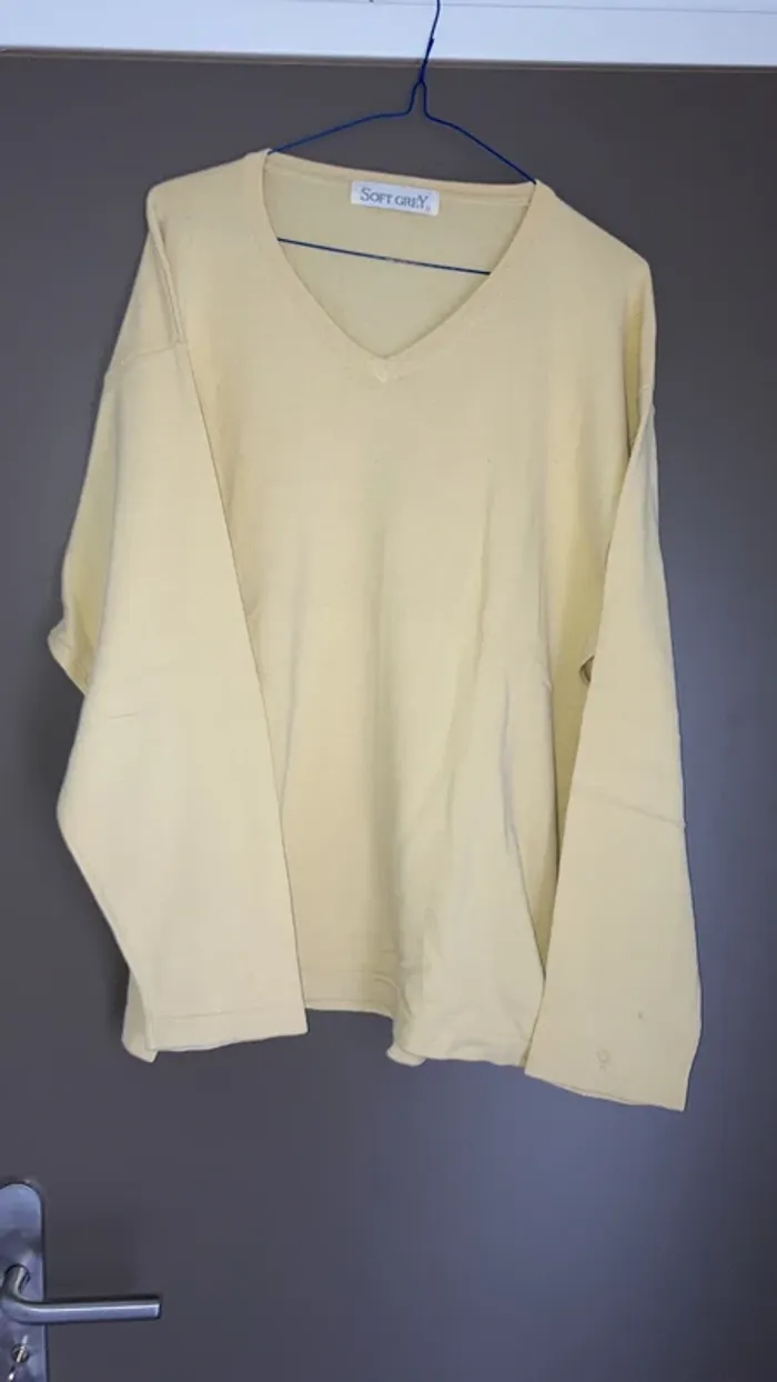 Pull homme col V jaune XL Soft Grey coton