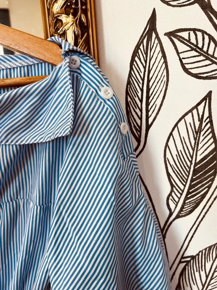 Taille L ~ 40 tunique femme bleue ciel et blanche à rayures 🌺 - photo numéro 2