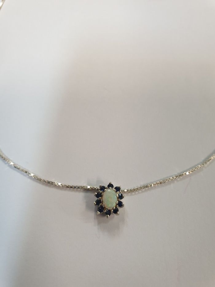 NEUF ! Superbe collier argent avec opale et saphir veritable - photo numéro 4