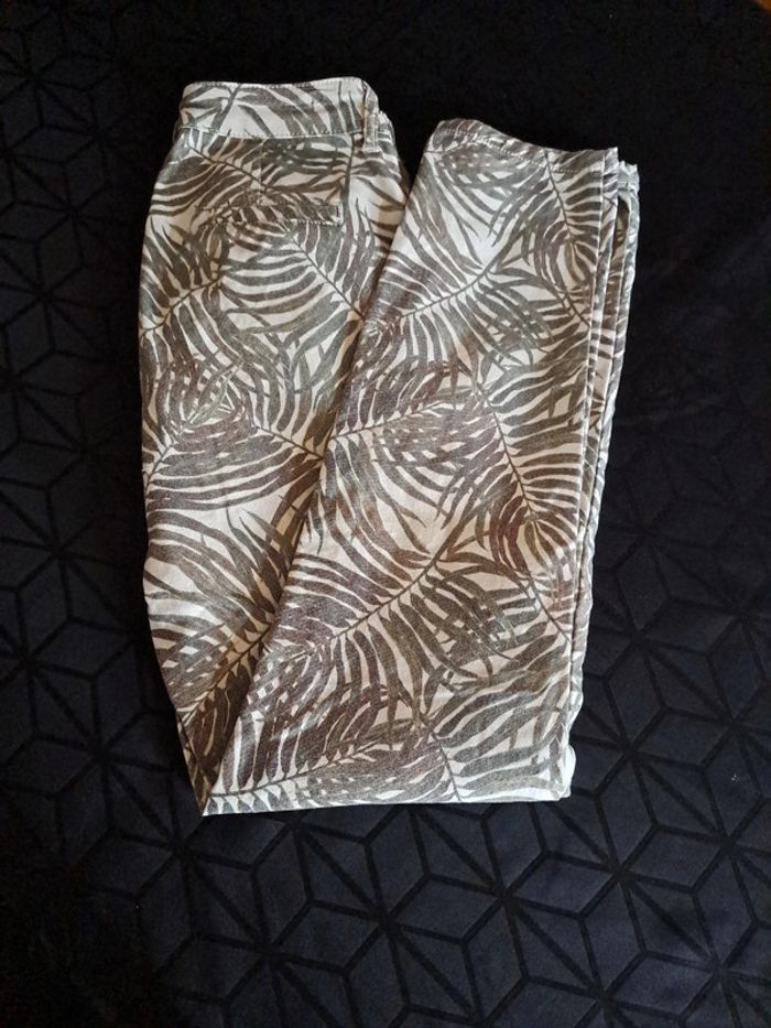 Pantalon original imprimé feuille de fougères taille haute 38