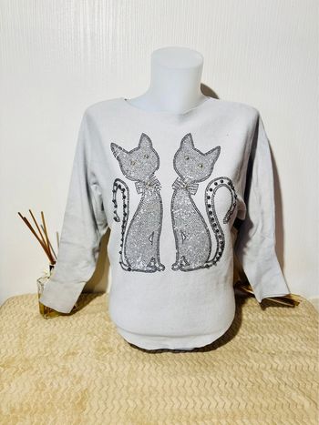 Pull Gris Motif Chats - M&C Paris - taille L