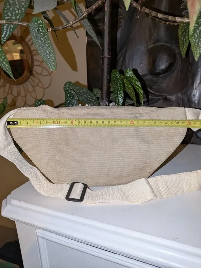 Banane velours côtelé beige NEUVE sac tendance deux poches grande capacité - photo numéro 4