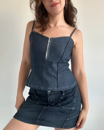Top en jean Y2K années 2000 à bretelles taille L/XL