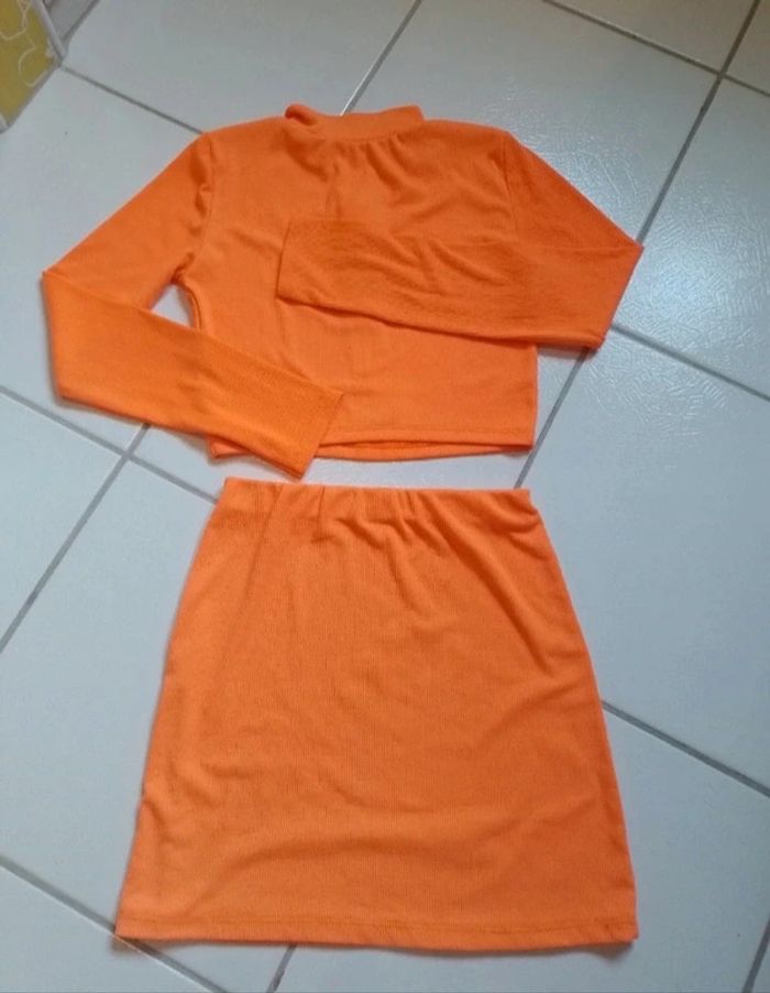 Ensemble croq top et jupe femme orange - photo numéro 9