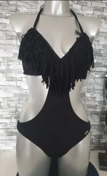 Maillot de bain noir sexy frange T36