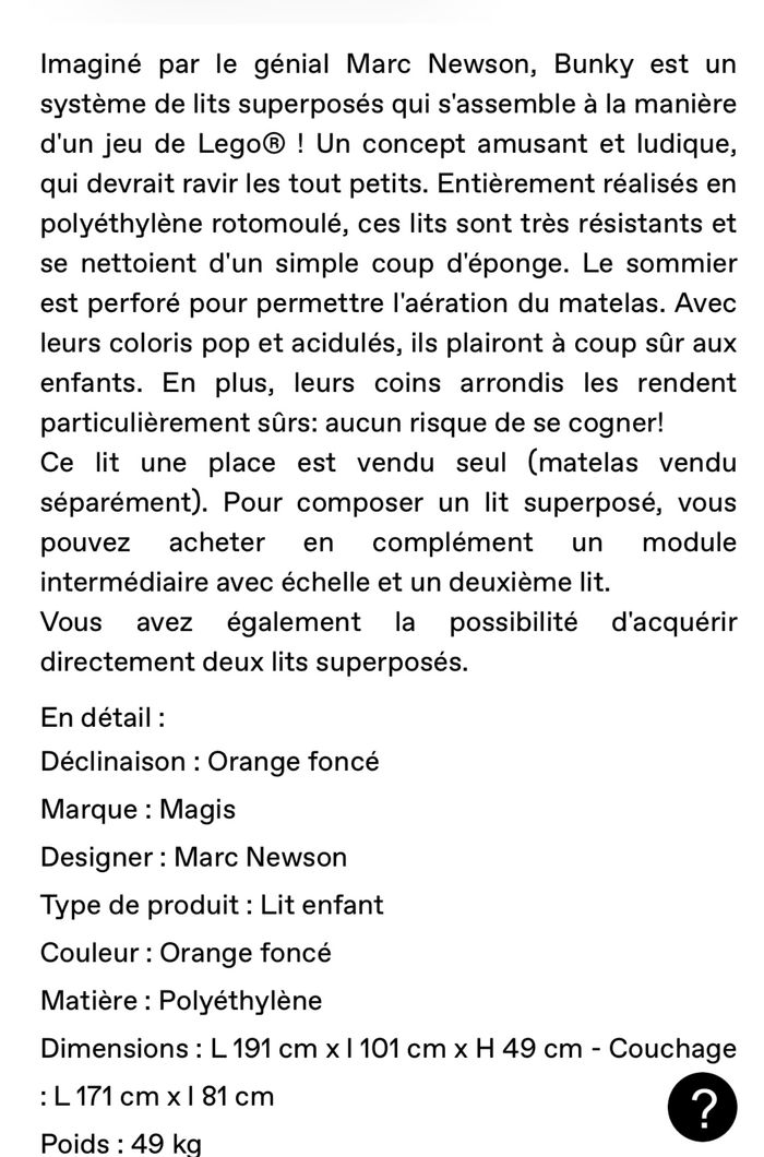 Lit simple enfant bunky magis orange - photo numéro 6