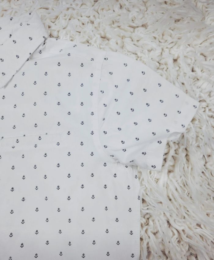 Chemise manches courtes blanc imprimé ancres marine Garçon taille 10 ans marque Kiabi 🎸 - photo numéro 4