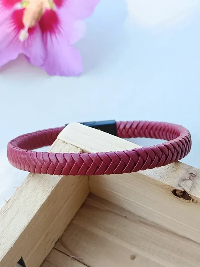 Bracelet cuir rouge homme - photo numéro 2