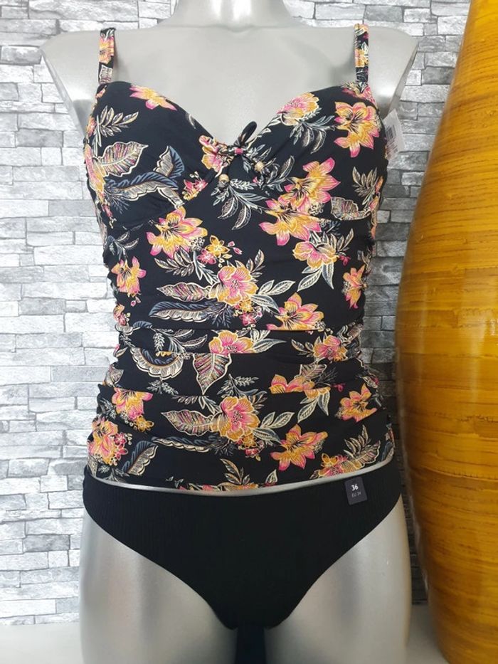 Maillot de bain Tankini noir fleuri T36/85B