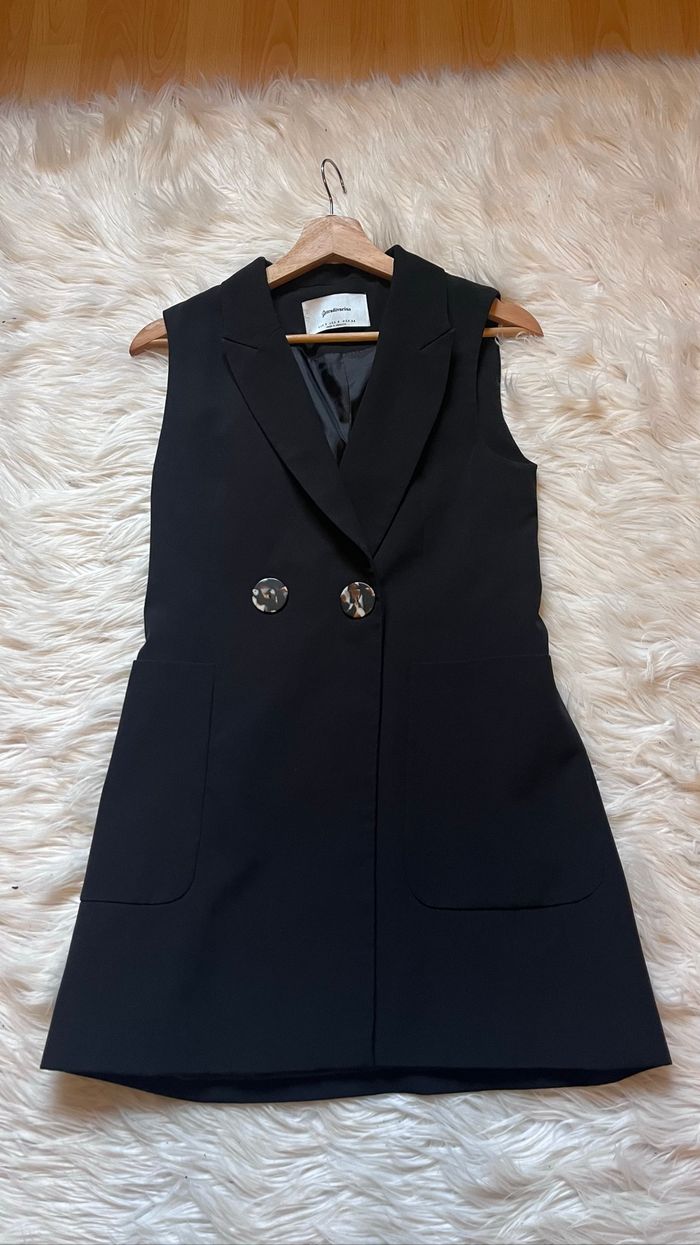 blazer long sans manches noir