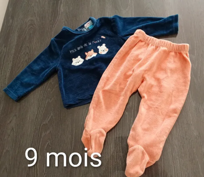 Pyjama velour 2 pièces mixte 9 mois