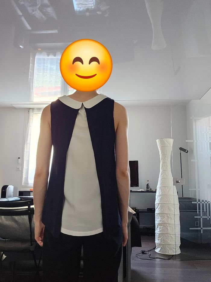 Haut sans manches Pimkie bleu marine col Claudine coton – Taille M - photo numéro 7