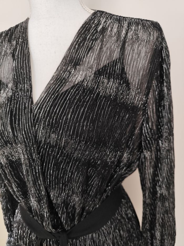 Robe de soirée Maje taille 36 noire métallisée argent - photo numéro 5