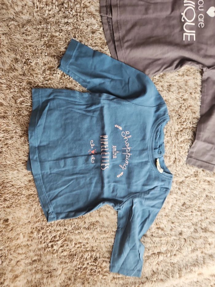 Lot tee-shirts manches longues fille 12 mois - photo numéro 3