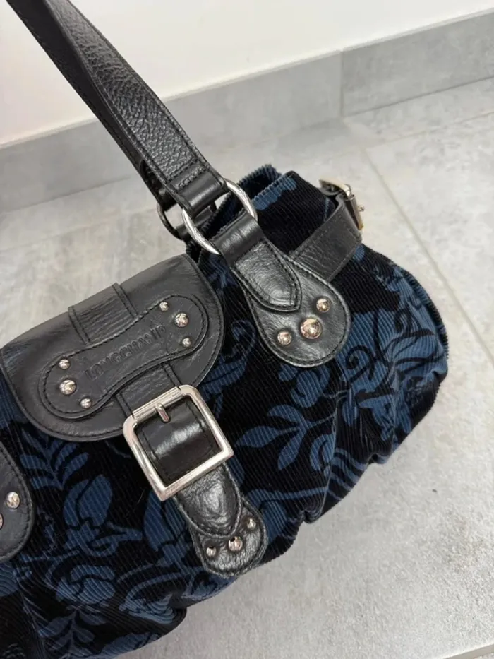 Sac à main Longchamp cuir et velours noir et bleu édition limité neuf - photo numéro 7