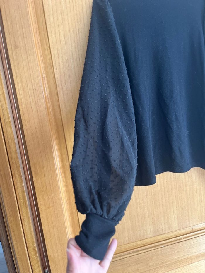 Pull fin noir slim manche transparente plumetis S - photo numéro 2