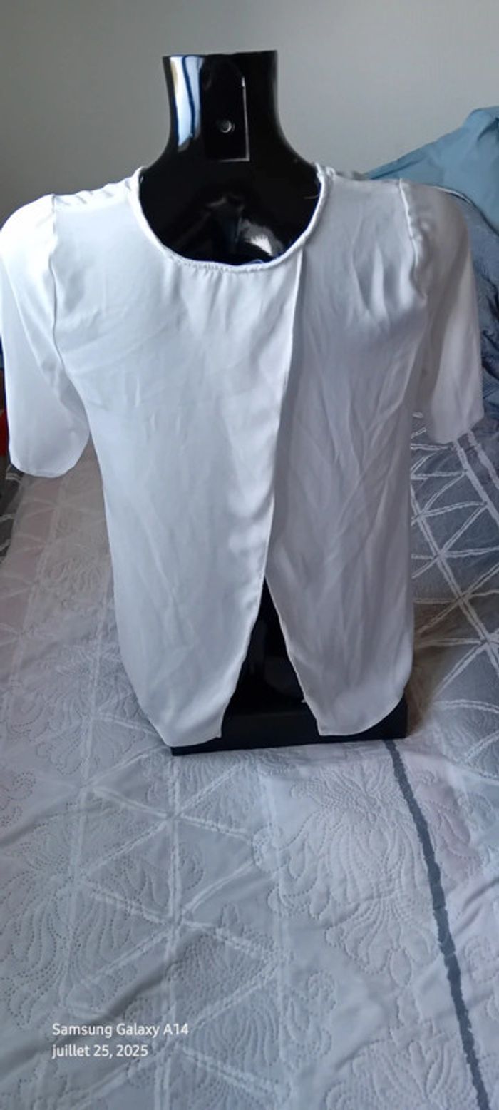 Blouse large en voile blanche dos ouvert femme M atmosphère - photo numéro 7