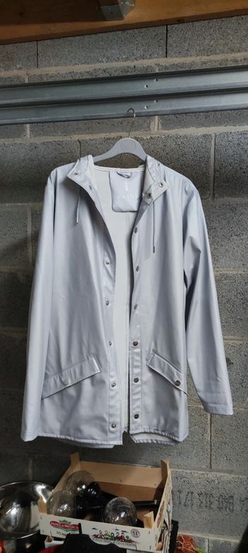 Imperméable pluie court bleu gris métallisé Rains