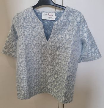 blouse studio birkin haut manches courtes bleu et argenté texturé taille S/36