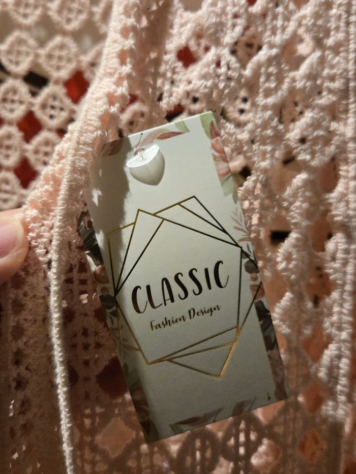 Gilet tendance en crochet rose pâle TU>44 max neuf - photo numéro 3