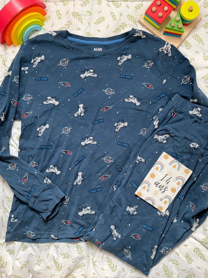 pyjama 2 pièces en coton marine motifs espace 14 ans kiabi - photo numéro 2