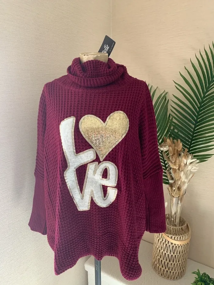 Très beau pull col roulé femme avec inscription love - photo numéro 2