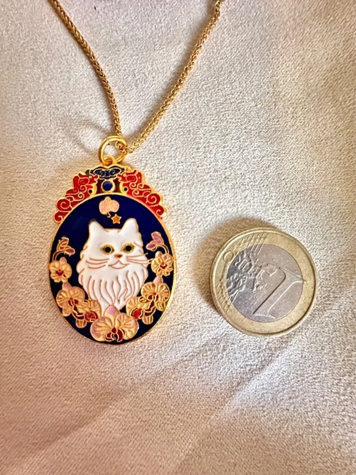 Collier pendentif réversible en or libre vietnamien – Chat & orchidée - photo numéro 2