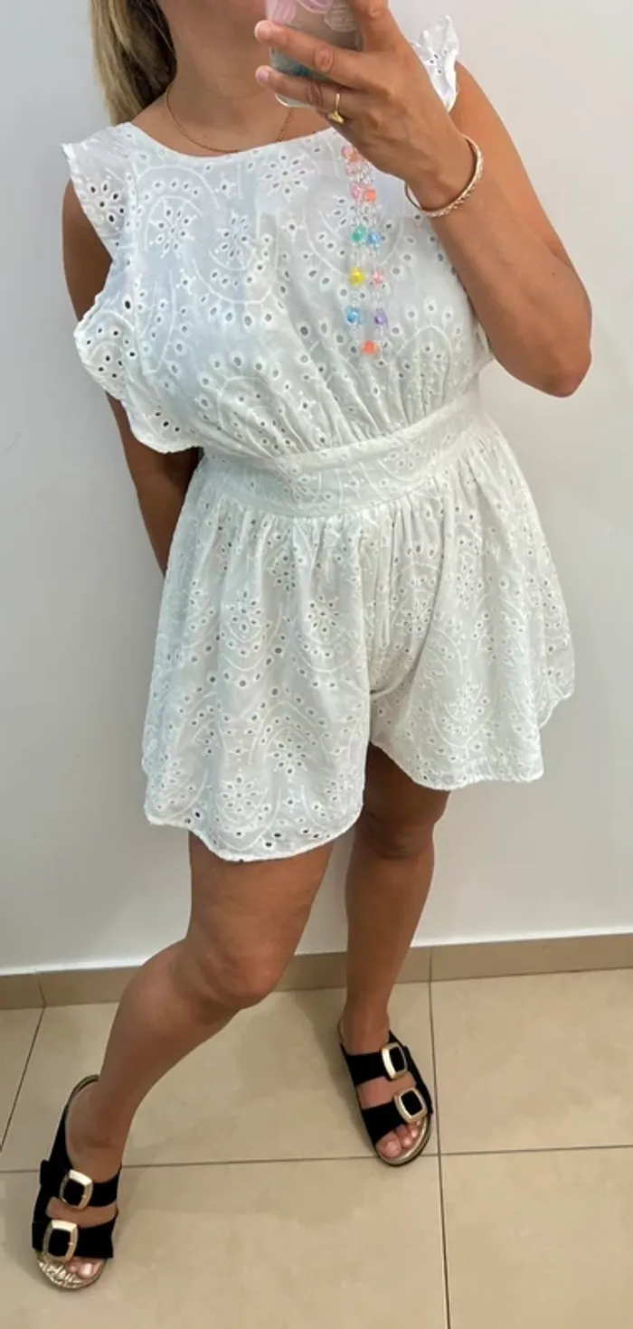 Combishort Blanche Romantique Brodé Taille M - photo numéro 4