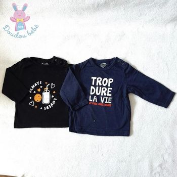 Lot de 2 t-shirts marine et noir bébé fille 3 mois