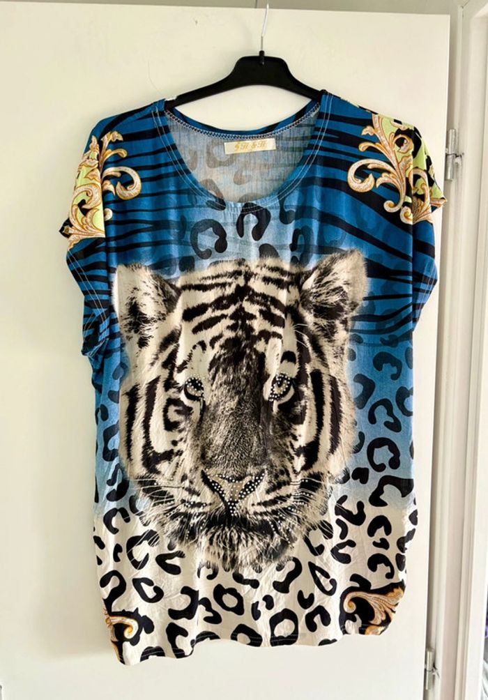 Tunique multicolore tête trigre grande taille 44-46