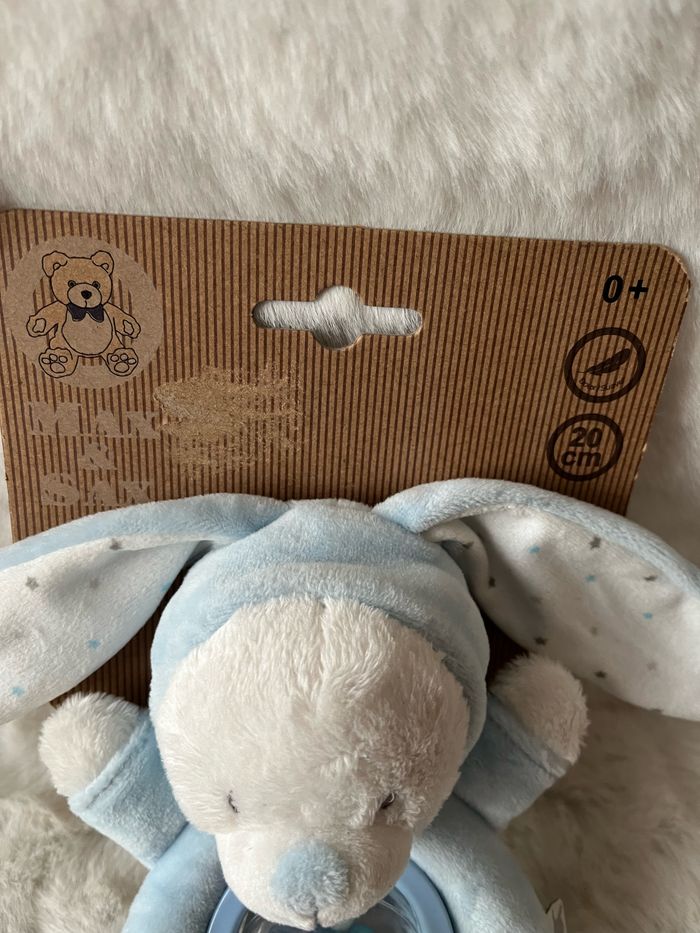 Doudou, hochet lapin bleu Max & Sax 20 cm - photo numéro 3