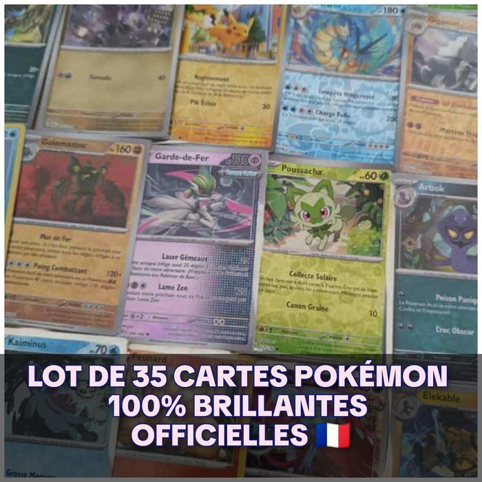 🎉 Lot de 35 cartes aléatoires Pokémon – 100% Brillantes 🎉