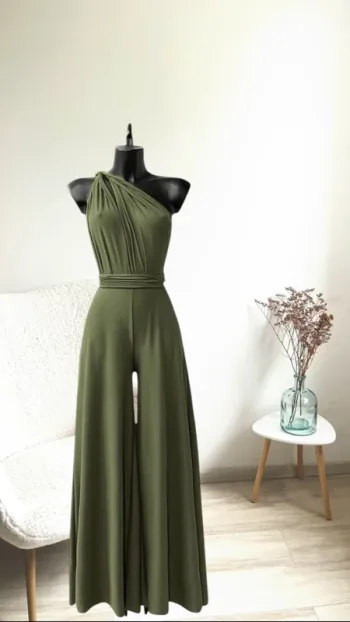 Magnifique combi kaki dos nu plusieurs positions possibles fabriquée en France