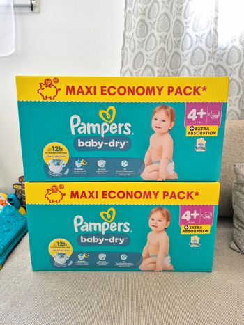2 maxi pack pampers baby dry taille 4+ 196 couches