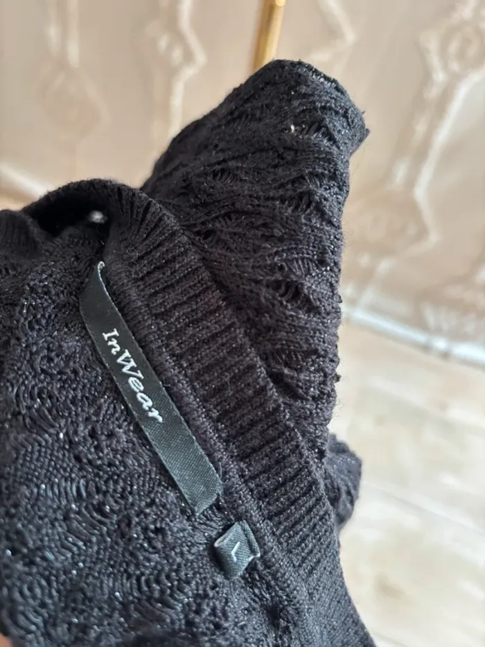 Robe noire ajourée à paillettes discrètes – maille stretch – taille L boho crochet - photo numéro 8
