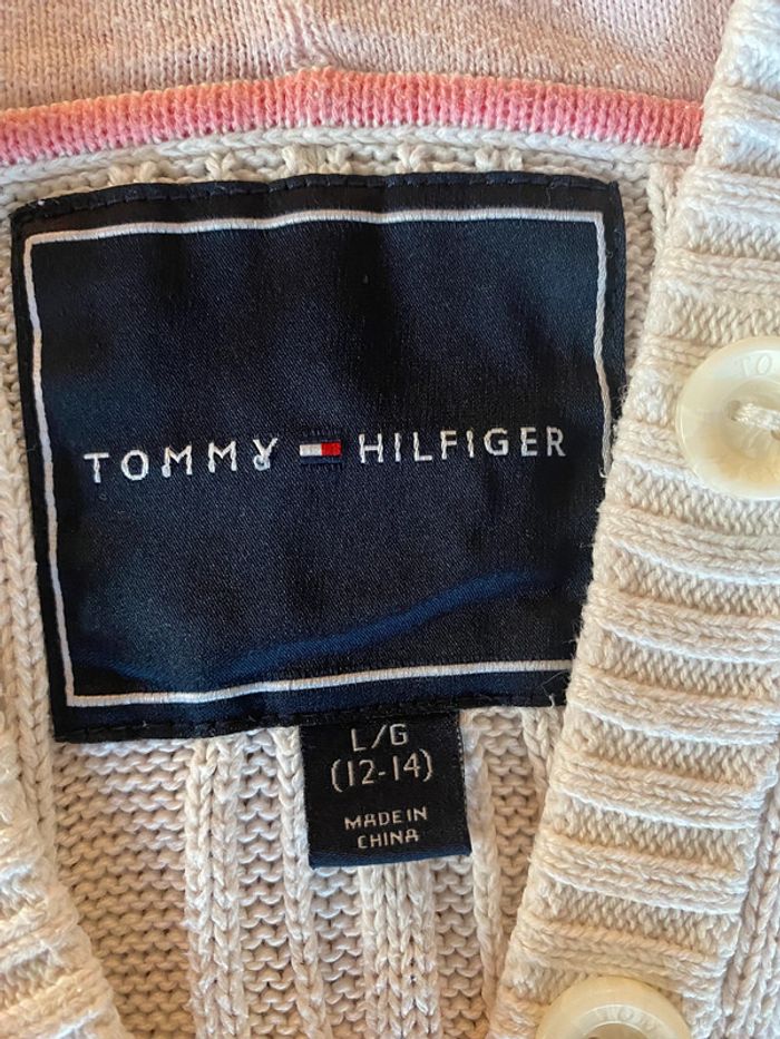 Pull maille avec tresses Tommy Hilfiger blanc rose avec capuche 12/14 ans - photo numéro 8