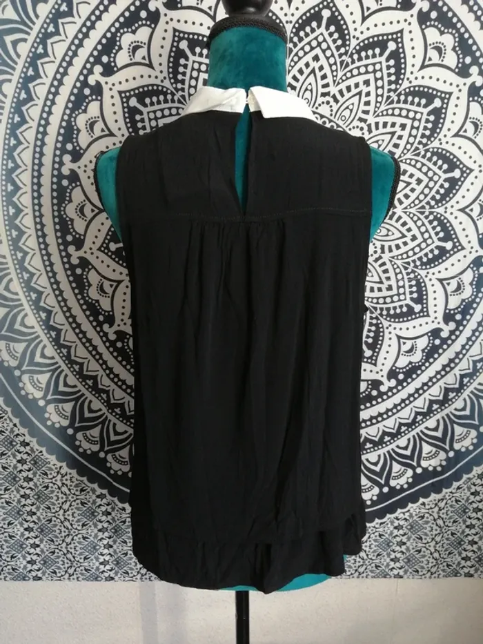 Blouse noire sans manches doublée à col blanc avec lien à nouer / gémo / (M) - photo numéro 5