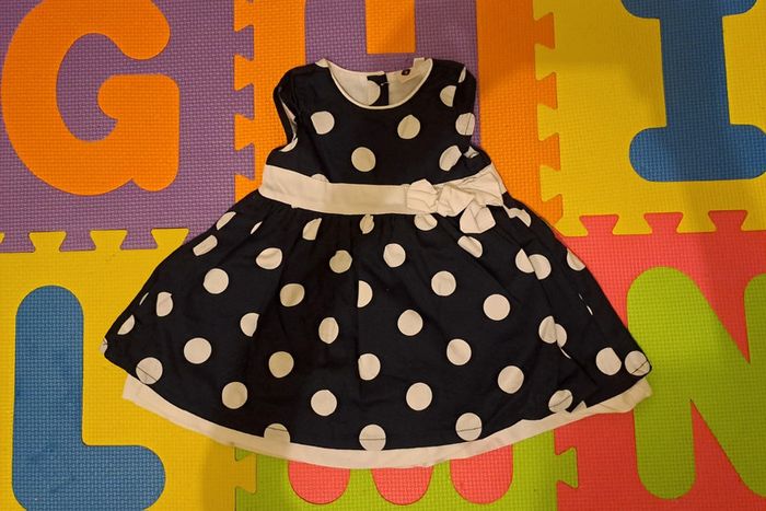 Robe noir pois blanc, grain de blé, taille 6 mois (68 cm)