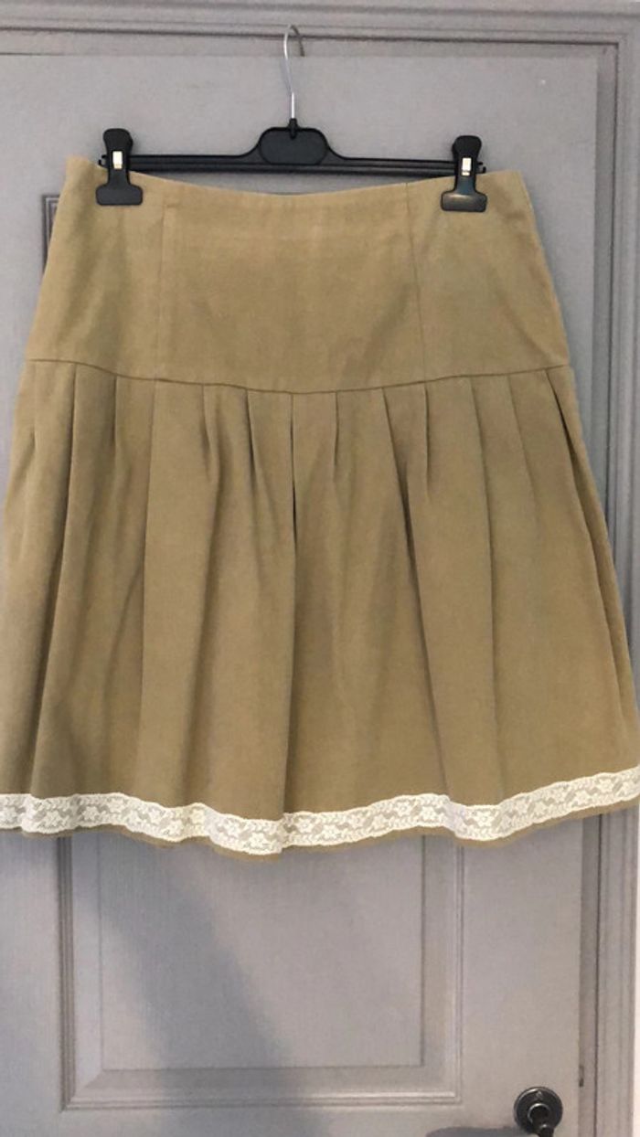 Jupe en toile épaisse beige / dentelle ecru - photo numéro 5