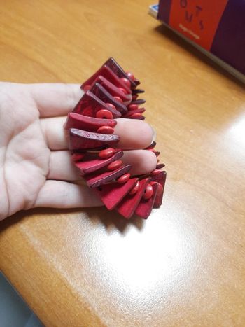 Bracelet large perle rouge bordeaux élastique