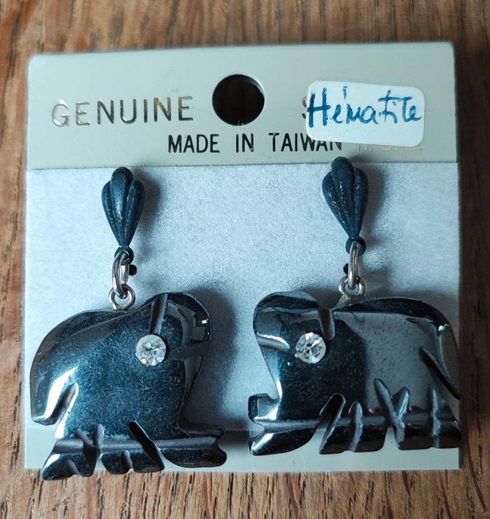 Boucles d'oreilles vintage Éléphants Hématite