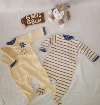 Pyjama  👣 mixte  lot de  2,verbaudet,  coton, 6mois/67cm,  grenouillère