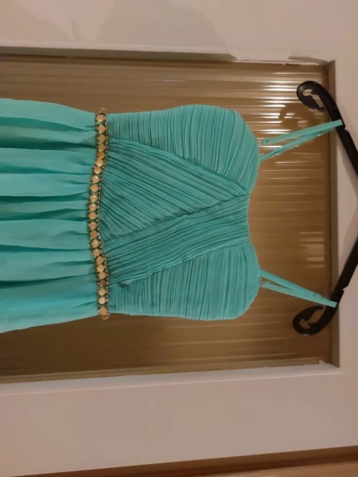 Robe d'évènement couleur menthe, bretelles détachables - photo numéro 6