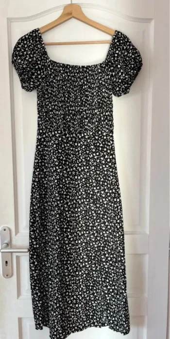Robe longue noire à motifs blancs - Kiabi - Taille S