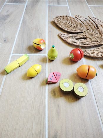 🍌Jeu d'imitation - Dinette en bois avec fruits à scratch - marque Oxybul 