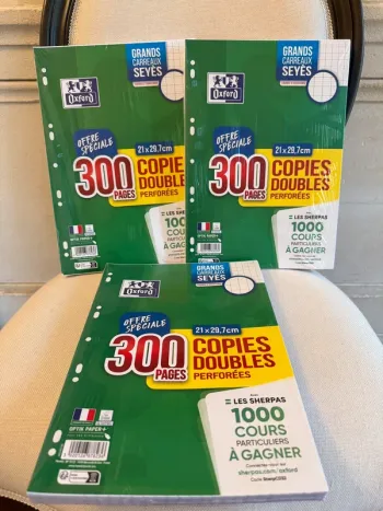 Oxford Grand lot de 900 copies doubles grands carreaux A4 feuilles Seyes fournitures scolaires