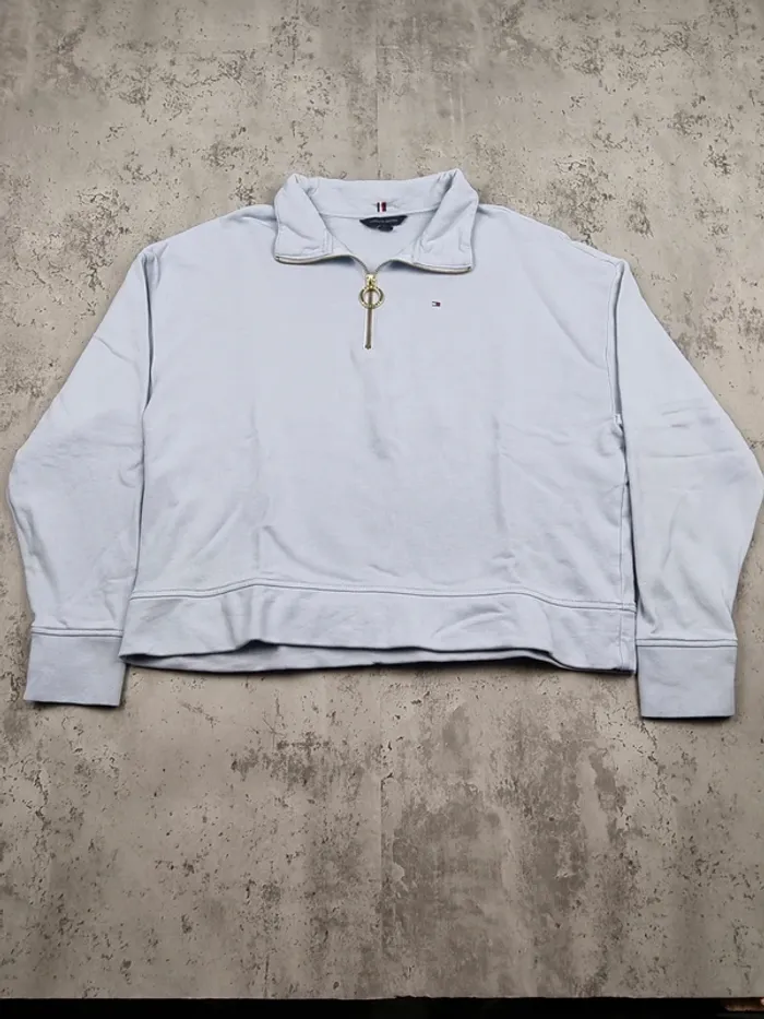 Sweat 1/4 zip Tommy Hilfiger bleu – Taille S Femme (mesures en photos) - photo numéro 3