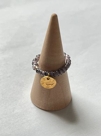 Bague perles pendentifs pastille acier inoxydable